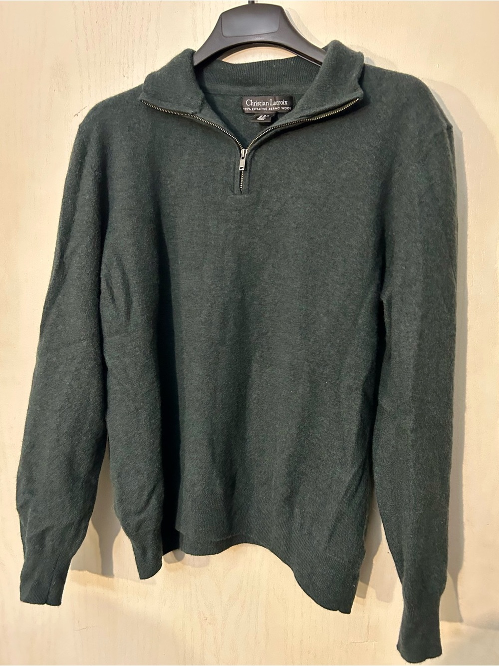 Christian Lacroix Men’s XL 100% Extra Fine Merino Wool Quarter Zip Sweater